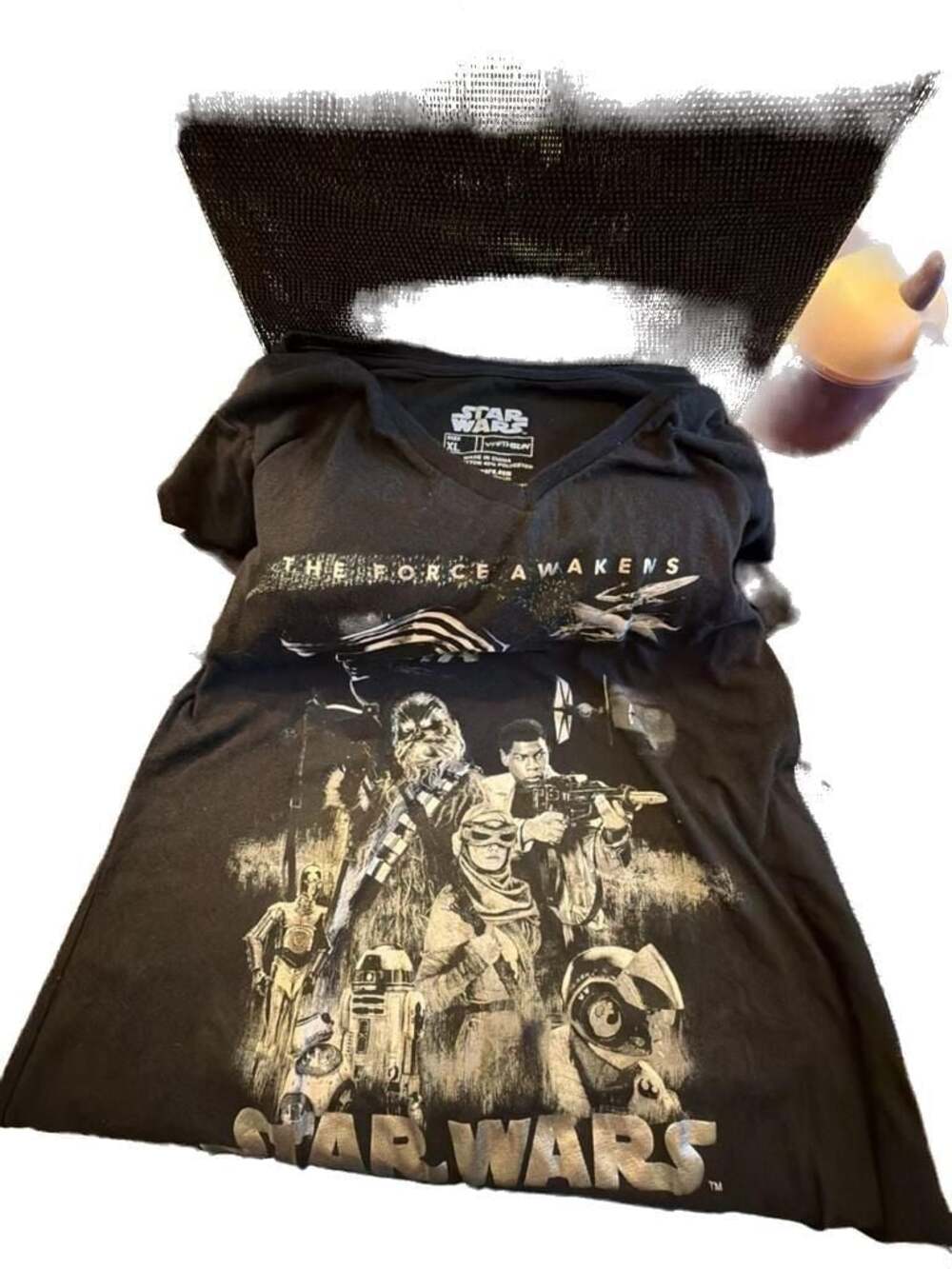 Fifth Sun Star Wars The Force Awakens V-Neck Graphic Tee with Striped Sleeves